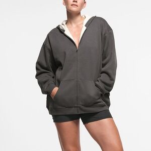 SKIMS COTTON FLEECE WAFFLE LINED OVERSIZED HOODIE NWT - ASH